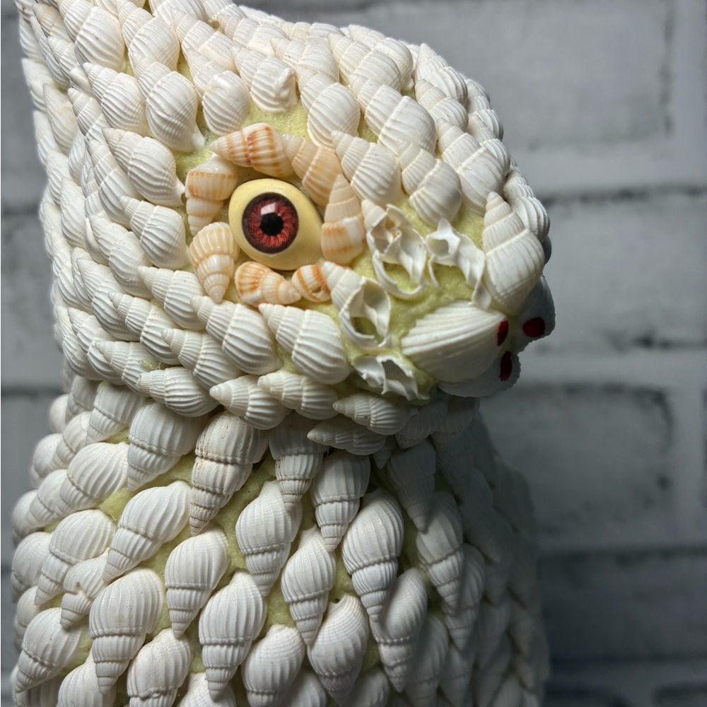 White and Brown Sea Shell-Covered Rabbit Sculpture - Picture 5 of 7